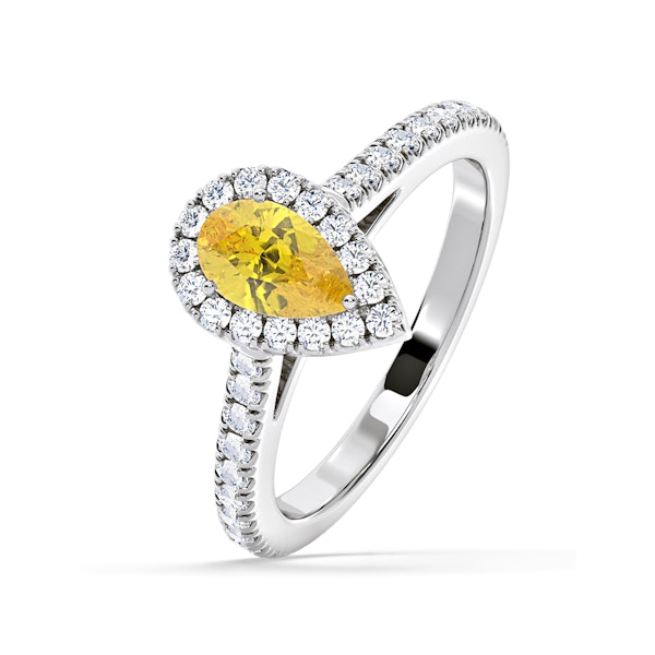 Diana Yellow Lab Diamond Pear Halo Ring 1.00ct in 18K White Gold - Elara Collection - Image 1