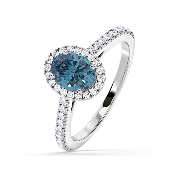 Georgina Blue Lab Diamond Oval Halo 1.60ct Ring in Platinum - Elara Collection - Image 1