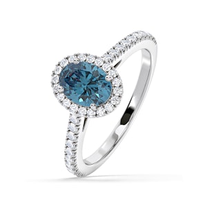 Georgina Blue Lab Diamond Oval Halo 1.60ct Ring in Platinum - Elara Collection