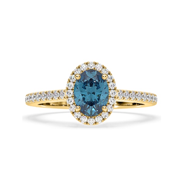 Georgina Blue Lab Diamond Oval Halo 1.60ct Ring in 18K Yellow Gold - Elara Collection - Image 3