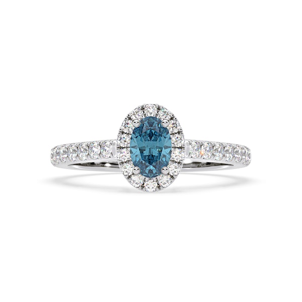 Georgina Blue Lab Diamond Oval Halo 0.90ct Ring in Platinum - Elara Collection - Image 3