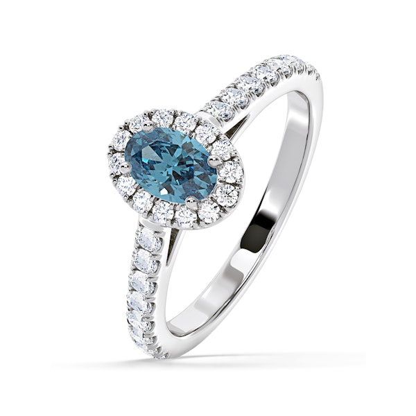 Georgina Blue Lab Diamond Oval Halo 0.90ct Ring in 18K White Gold - Elara Collection - Image 1