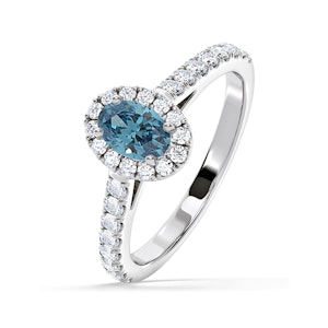 Georgina Blue Lab Diamond Oval Halo 0.90ct Ring in 18K White Gold - Elara Collection