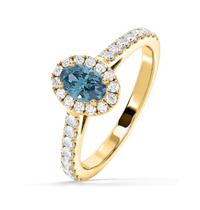 Georgina Blue Lab Diamond Oval Halo 0.90ct Ring in 18K Yellow Gold - Elara Collection