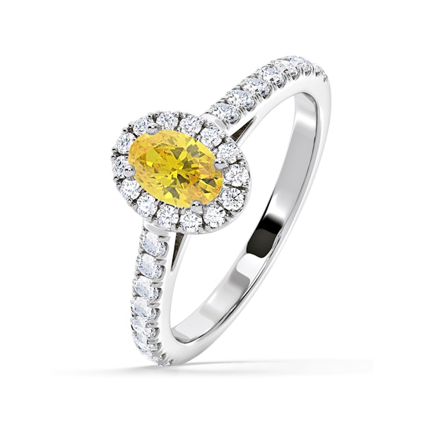 Georgina Yellow Lab Diamond Oval Halo 0.90ct Ring in Platinum - Elara Collection - Image 1