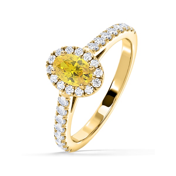 Georgina Yellow Lab Diamond Oval Halo 0.90ct Ring in 18K Yellow Gold - Elara Collection - Image 1