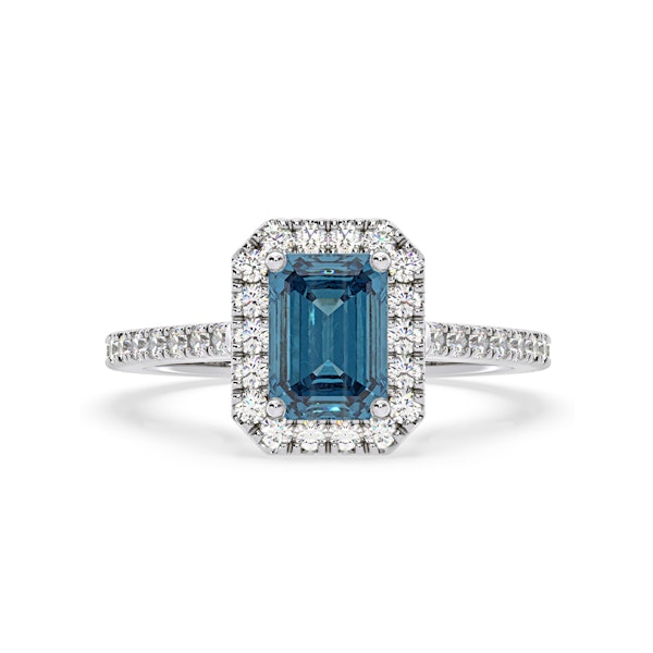 Annabelle Blue Lab Diamond 1.65ct Emerald Cut Halo Ring in Platinum - Elara Collection - Image 3