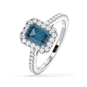 Annabelle Blue Lab Diamond 1.65ct Emerald Cut Halo Ring in Platinum - Elara Collection