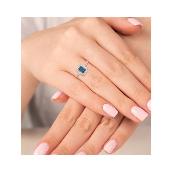 Annabelle Blue Lab Diamond 1.65ct Emerald Cut Halo Ring in Platinum - Elara Collection - Image 2