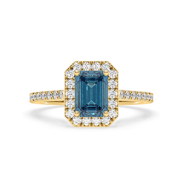 Annabelle Blue Lab Diamond 1.65ct Emerald Cut Halo Ring in 18K Yellow Gold - Elara Collection - Image 3