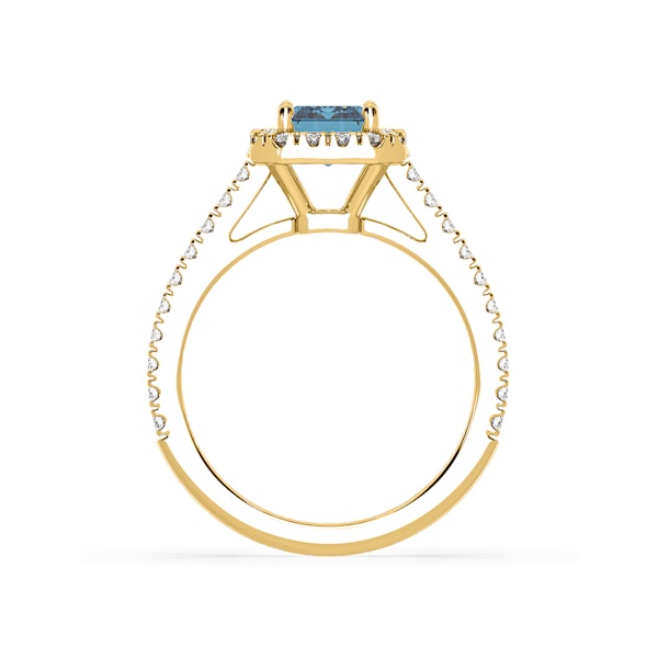 Annabelle Blue Lab Diamond 1.65ct Emerald Cut Halo Ring in 18K Yellow Gold - Elara Collection - Image 5