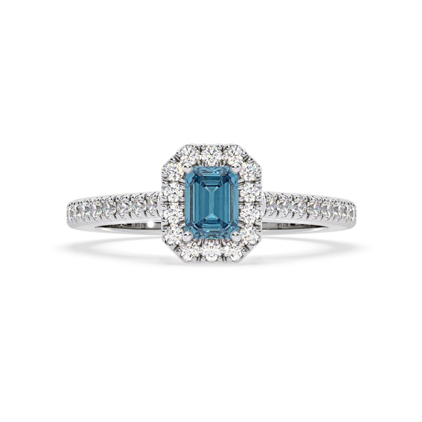 Annabelle Blue Lab Diamond 1.00ct Emerald Cut Halo Ring in Platinum - Elara Collection - Image 3