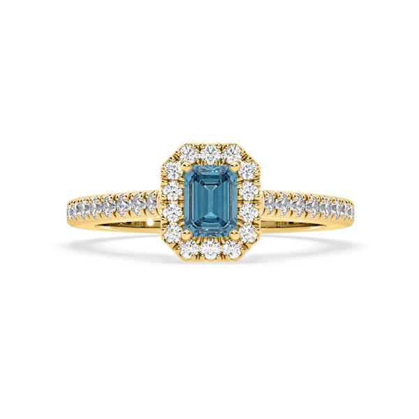 Annabelle Blue Lab Diamond 1.00ct Emerald Cut Halo Ring in 18K Yellow Gold - Elara Collection - Image 3