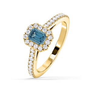 Annabelle Blue Lab Diamond 1.00ct Emerald Cut Halo Ring in 18K Yellow Gold - Elara Collection