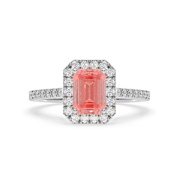 Annabelle Pink Lab Diamond 1.65ct Emerald Cut Halo Ring in Platinum - Elara Collection - Image 3