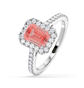 Annabelle Pink Lab Diamond 1.65ct Emerald Cut Halo Ring in Platinum - Elara Collection