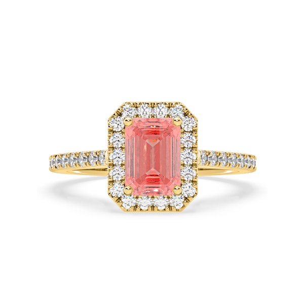 Annabelle Pink Lab Diamond 1.65ct Emerald Cut Halo Ring in 18K Yellow Gold - Elara Collection - Image 3