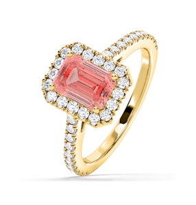 Annabelle Pink Lab Diamond 1.65ct Emerald Cut Halo Ring in 18K Yellow Gold - Elara Collection