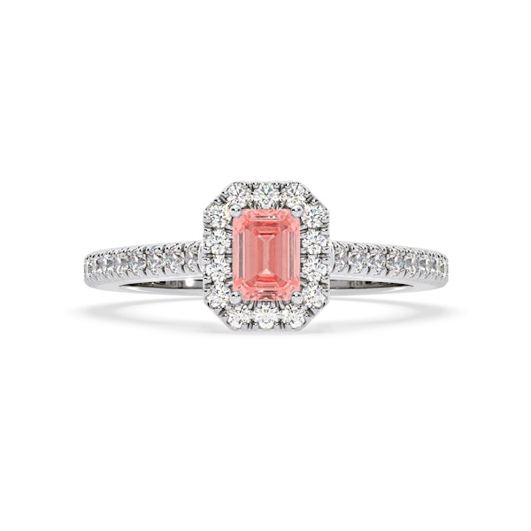 Annabelle Pink Lab Diamond 1.00ct Emerald Cut Halo Ring in 18K White Gold - Elara Collection - Image 3