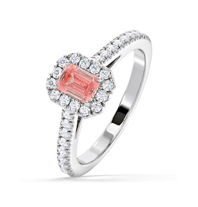 Annabelle Pink Lab Diamond 1.00ct Emerald Cut Halo Ring in Platinum - Elara Collection