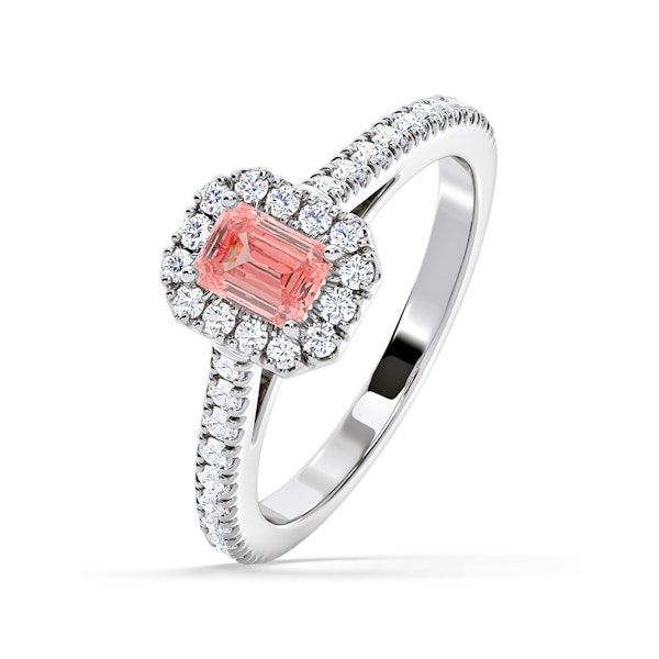 Annabelle Pink Lab Diamond 1.00ct Emerald Cut Halo Ring in 18K White Gold - Elara Collection - Image 1