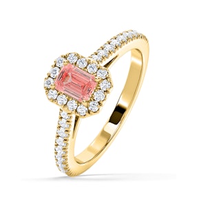 Annabelle Pink Lab Diamond 1.00ct Emerald Cut Halo Ring in 18K Yellow Gold - Elara Collection