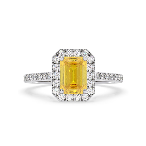 Annabelle Yellow Lab Diamond 1.65ct Emerald Cut Halo Ring in Platinum - Elara Collection - Image 3