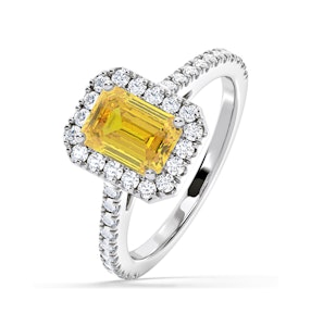 Annabelle Yellow Lab Diamond 1.65ct Emerald Cut Halo Ring in Platinum - Elara Collection