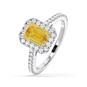 Annabelle Yellow Lab Diamond 1.65ct Emerald Cut Halo Ring in 18K White Gold - Elara Collection