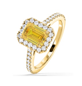 Annabelle Yellow Lab Diamond 1.65ct Emerald Cut Halo Ring in 18K Yellow Gold - Elara Collection