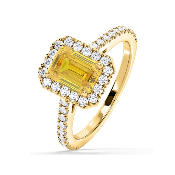 Annabelle Yellow Lab Diamond 1.65ct Emerald Cut Halo Ring in 18K Yellow Gold - Elara Collection - Image 1