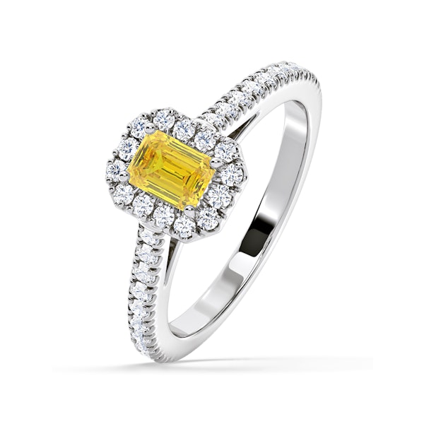 Annabelle Yellow Lab Diamond 1.00ct Emerald Cut Halo Ring in Platinum - Elara Collection - Image 1