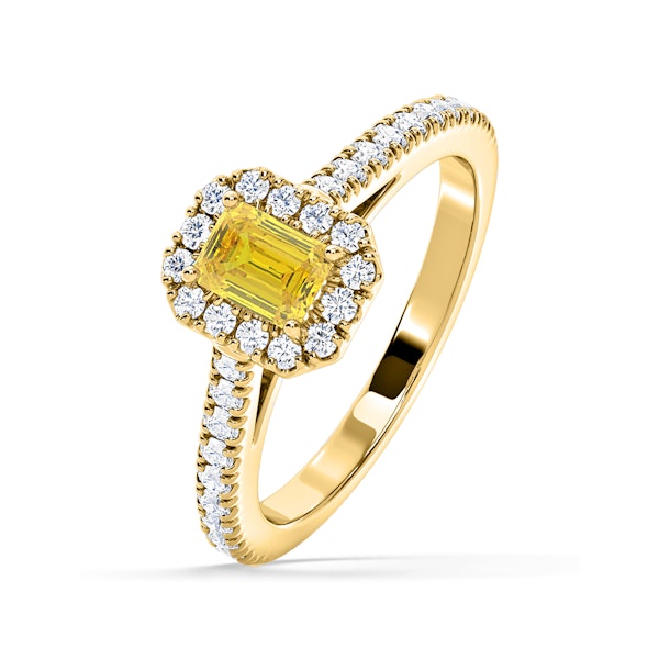 Annabelle Yellow Lab Diamond 1.00ct Emerald Cut Halo Ring in 18K Yellow Gold - Elara Collection - Image 1