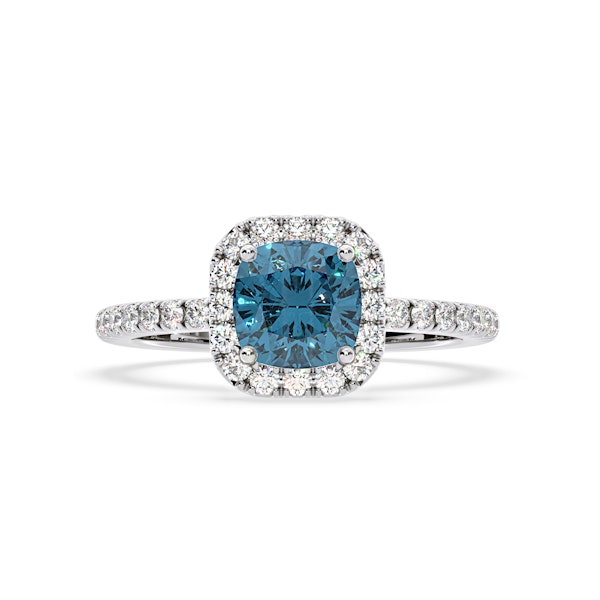 Beatrice Blue Lab Diamond 1.65ct Cushion Halo Ring in Platinum - Elara Collection - Image 3