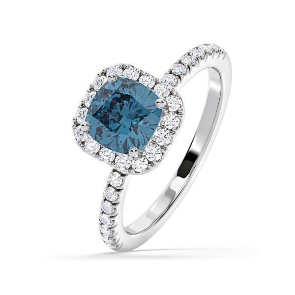 Beatrice Blue Lab Diamond 1.65ct Cushion Halo Ring in 18K White Gold- Elara Collection - Image 1