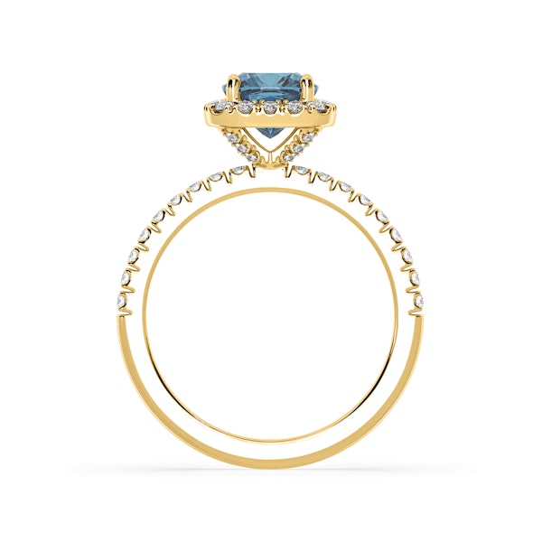 Beatrice Blue Lab Diamond 1.65ct Cushion Halo Ring in 18K Yellow Gold- Elara Collection - Image 5