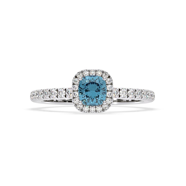 Beatrice Blue Lab Diamond 1.00ct Cushion Halo Ring in Platinum - Elara Collection - Image 3