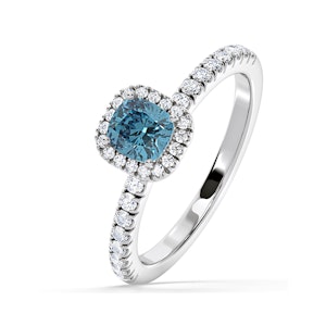 Beatrice Blue Lab Diamond 1.00ct Cushion Halo Ring in 18K White Gold- Elara Collection