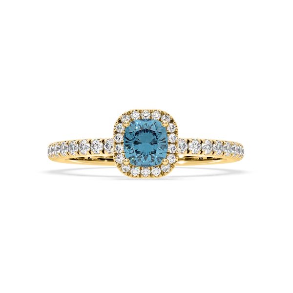 Beatrice Blue Lab Diamond 1.00ct Cushion Halo Ring in 18K Yellow Gold- Elara Collection - Image 3