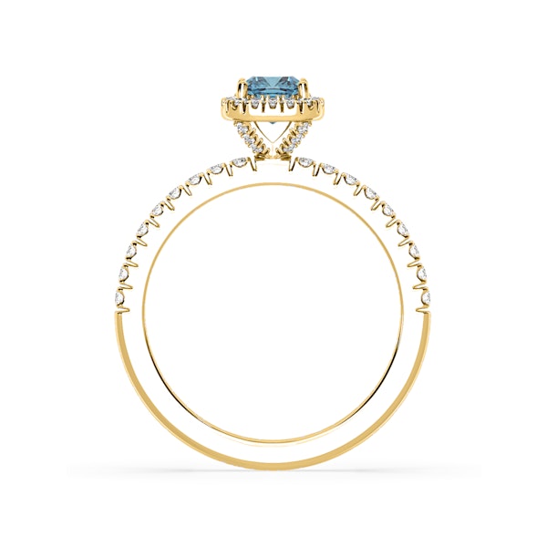 Beatrice Blue Lab Diamond 1.00ct Cushion Halo Ring in 18K Yellow Gold- Elara Collection - Image 5