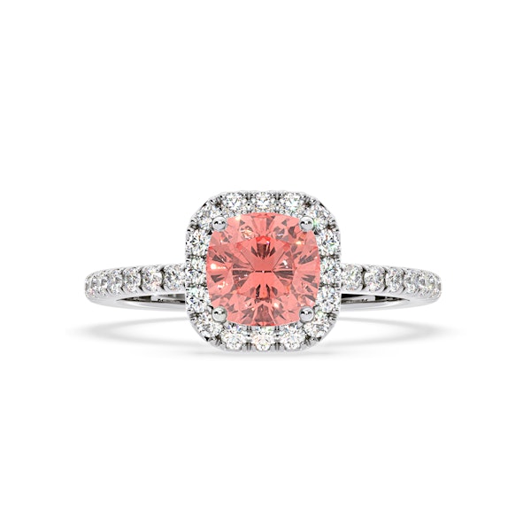 Beatrice Pink Lab Diamond 1.65ct Cushion Halo Ring in Platinum - Elara Collection - Image 3