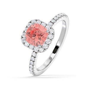 Beatrice Pink Lab Diamond 1.65ct Cushion Halo Ring in Platinum - Elara Collection