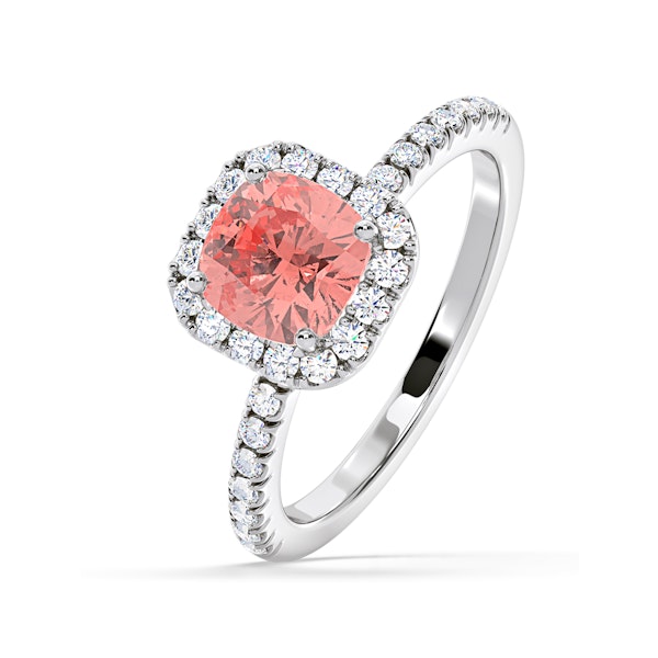 Beatrice Pink Lab Diamond 1.65ct Cushion Halo Ring in Platinum - Elara Collection - Image 1
