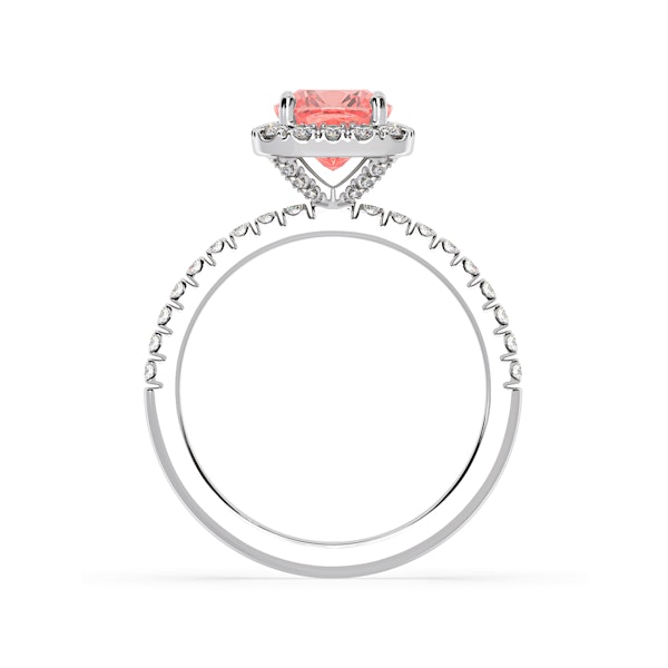 Beatrice Pink Lab Diamond 1.65ct Cushion Halo Ring in 18K White Gold- Elara Collection - Image 5