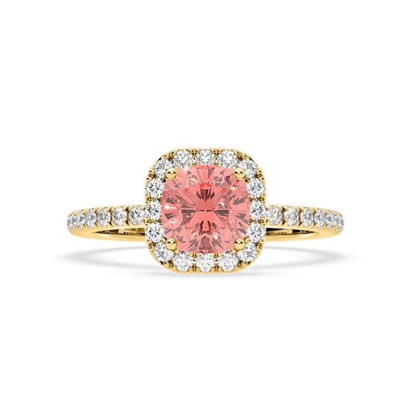 Beatrice Pink Lab Diamond 1.65ct Cushion Halo Ring in 18K Yellow Gold- Elara Collection - Image 3