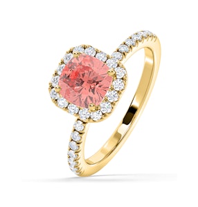 Beatrice Pink Lab Diamond 1.65ct Cushion Halo Ring in 18K Yellow Gold- Elara Collection