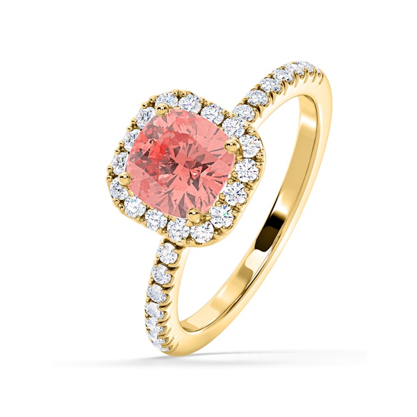 Beatrice Pink Lab Diamond 1.65ct Cushion Halo Ring in 18K Yellow Gold- Elara Collection - Image 1