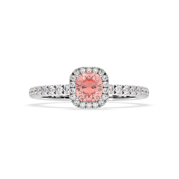 Beatrice Pink Lab Diamond 1.00ct Cushion Halo Ring in 18K White Gold- Elara Collection - Image 3