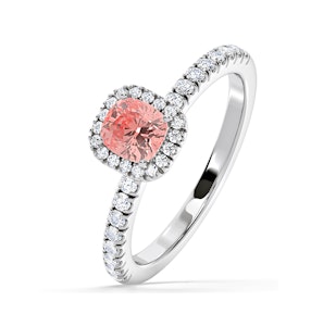 Beatrice Pink Lab Diamond 1.00ct Cushion Halo Ring in Platinum - Elara Collection