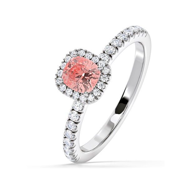 Beatrice Pink Lab Diamond 1.00ct Cushion Halo Ring in Platinum - Elara Collection - Image 1